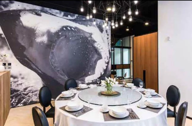 Upholstered dining chairs around a round table