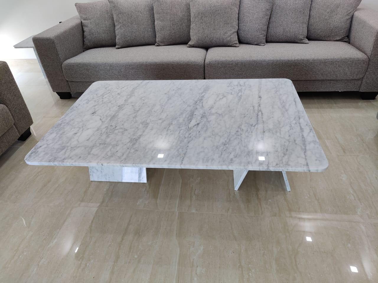 White stone coffee table in a living room