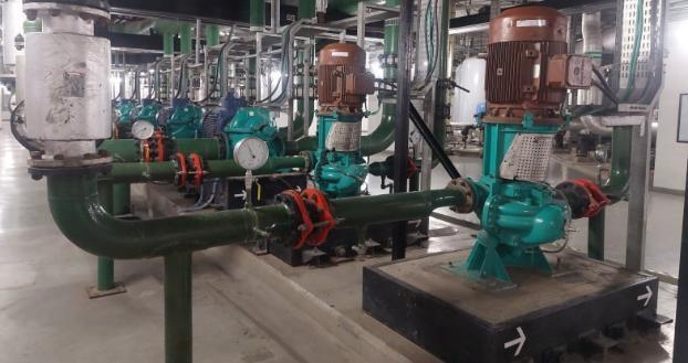 Pump set and valved pipework in a mechanical plantroom