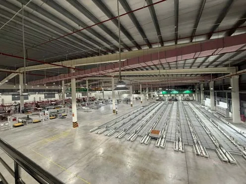 Production floor with material stacked for packing and despatch