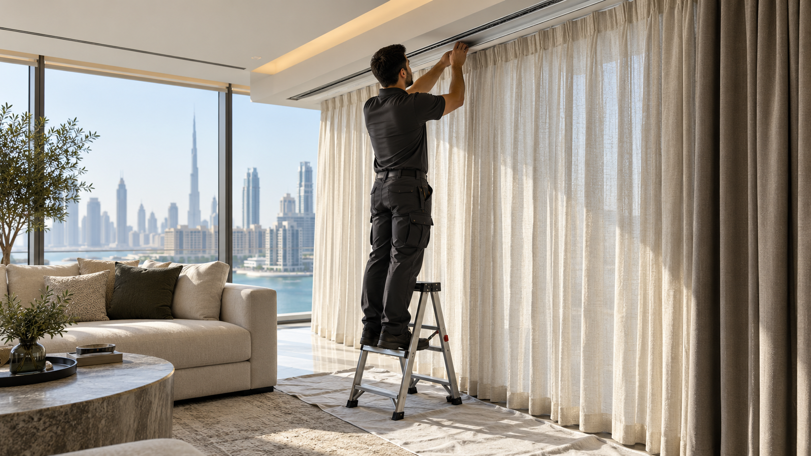 Adjustment of a ceiling curtain track