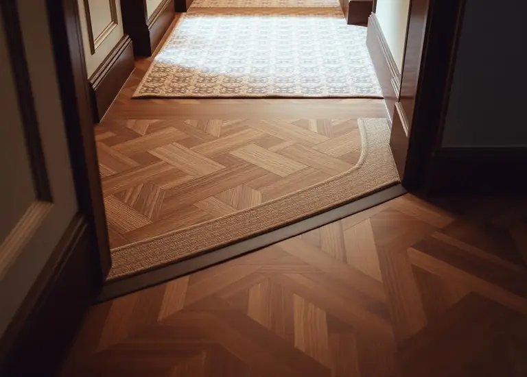 Timber parquet meeting bespoke carpet