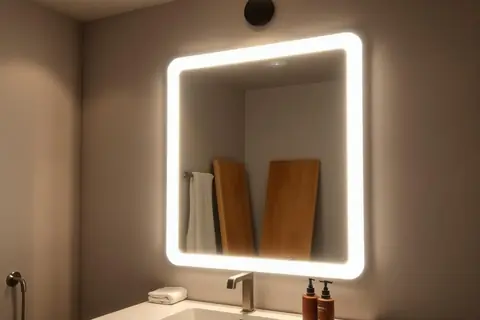 Backlit mirror tested in a bathroom mock-up